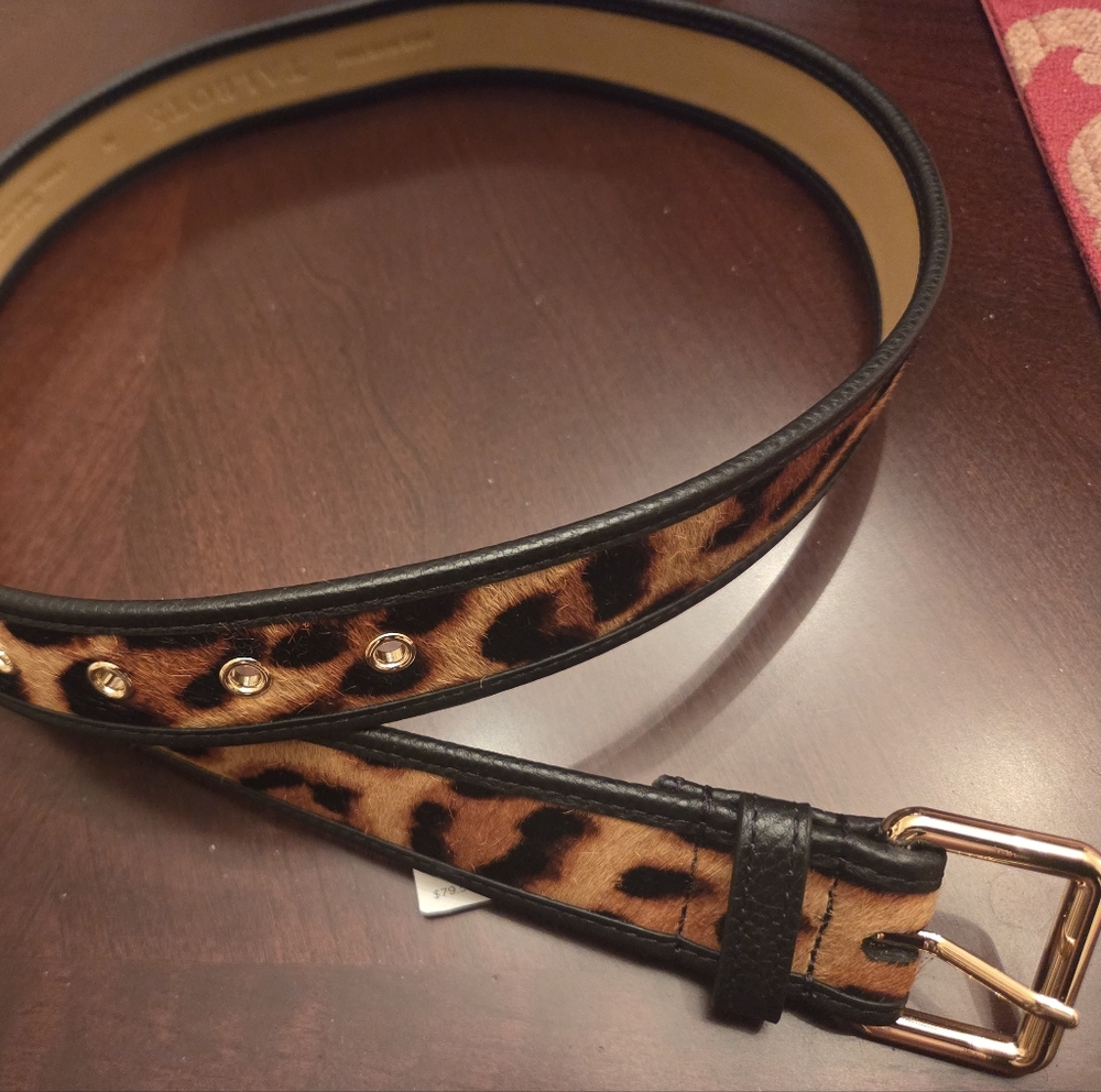 New Talbots Womens Calf Skin Belt Medium w/Black Leather Trim Gold Buckle $78